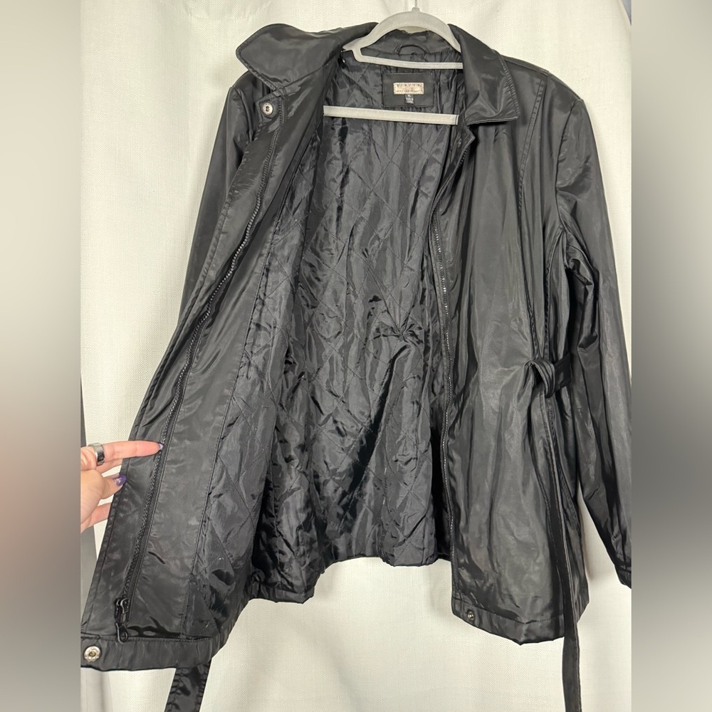 Giacca Black Belted Raincoat Jacket Size XL - Picture 7 of 12